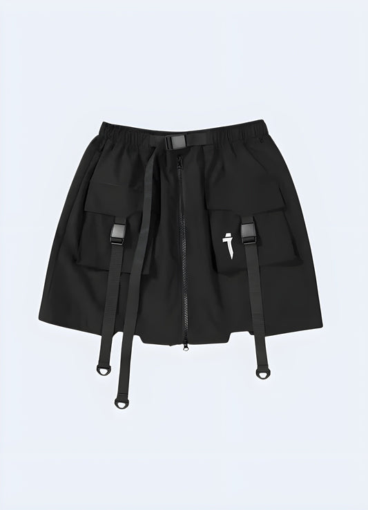 Stylish techwear skirt for women with practical, functional pockets, perfect for everyday wear and outdoor activities in the UK.