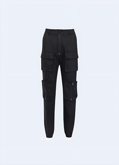 Front view of techwear women's stretch tactical pants, highlighting the sleek and functional style that appeals to UK fashion-forward individuals.