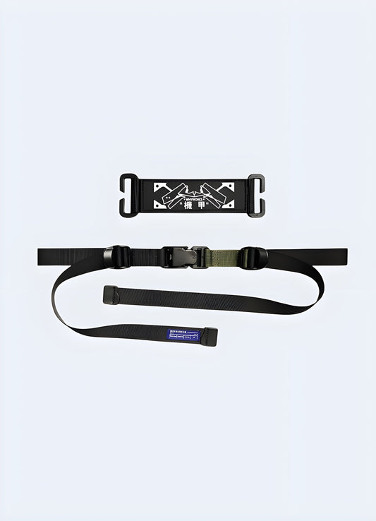 Front view of a single-sided urban ninja belt with a sleek, tactical design, reflecting a modern aesthetic UK.