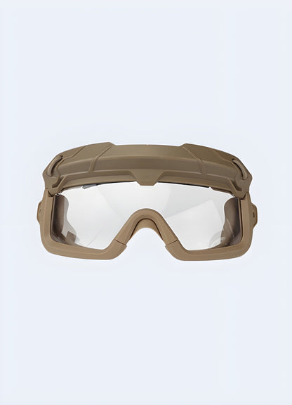 Warcore glasses in khaki design viewed from the front, featuring a tactical and rugged appearance, available in the UK.