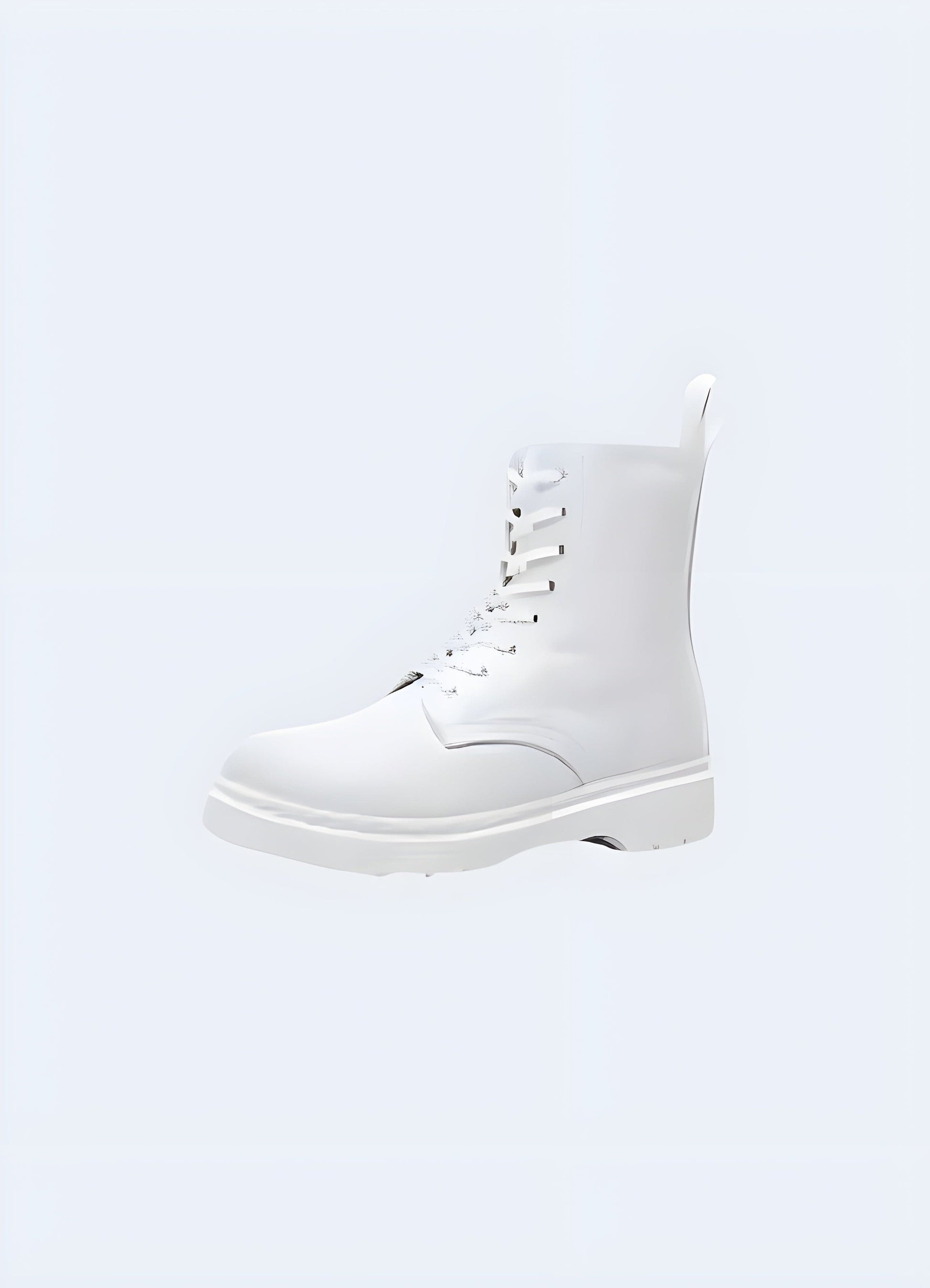 White combat boots offering a stylish and rugged look, perfect for adding an edgy touch to any outfit while providing durability and comfort.