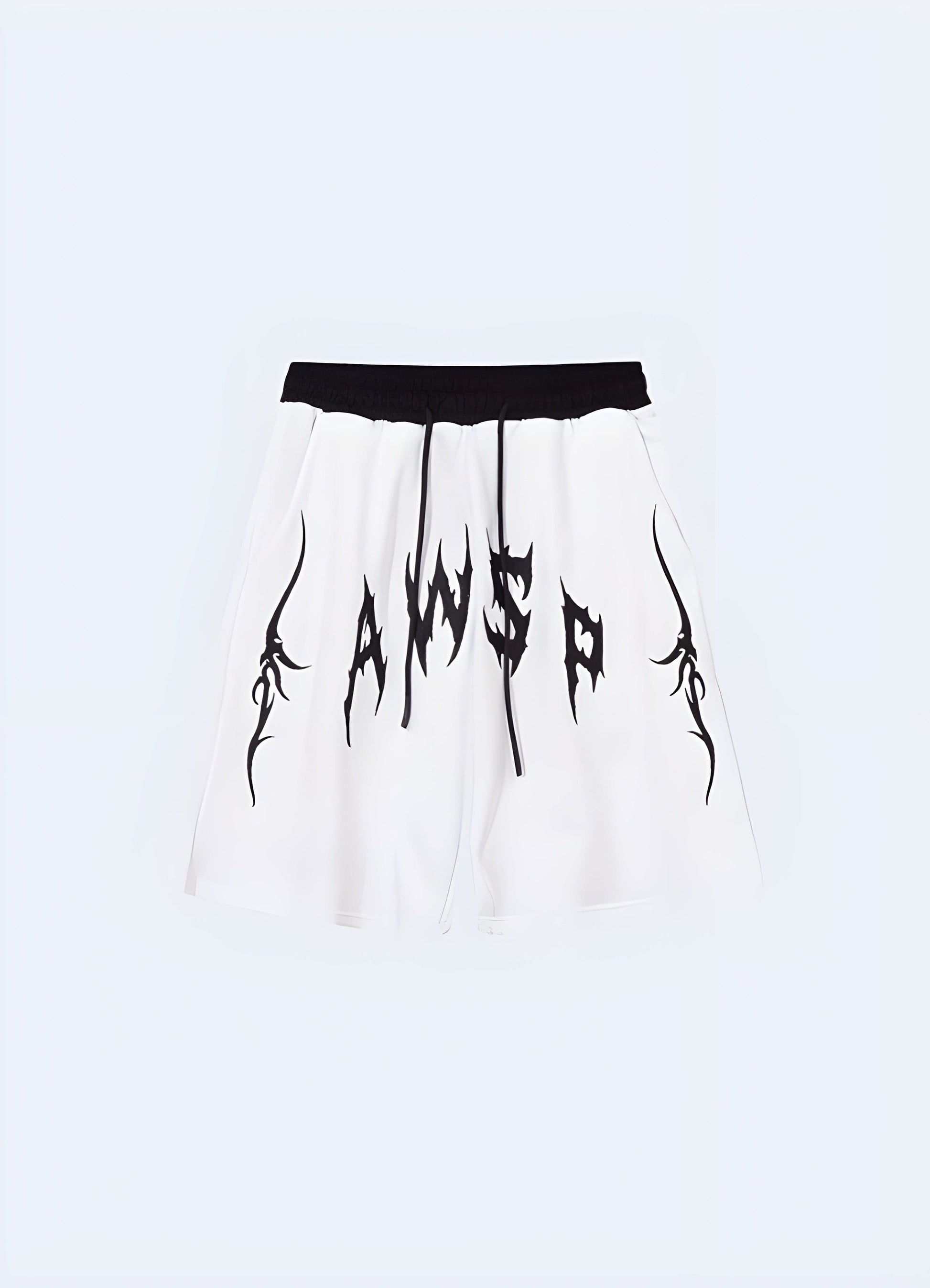 Front view of white goth shorts, showcasing a striking contrast and unconventional look, suitable for making a bold statement in the UK.