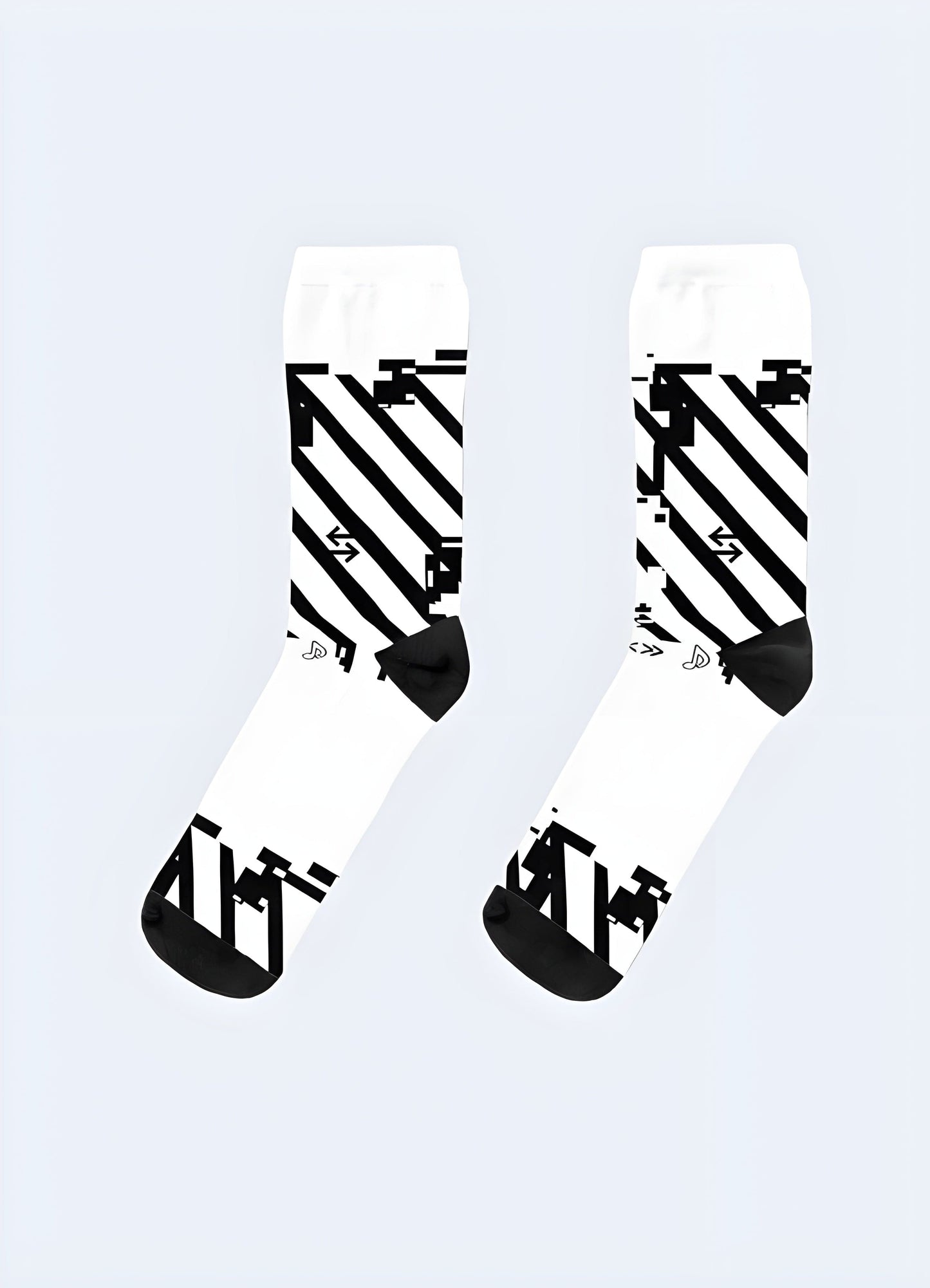 Futuristic white socks with a sleek, tech-inspired design, perfect for the modern urban adventurer.