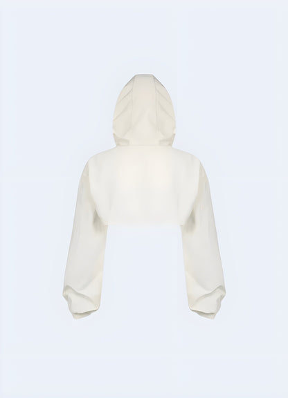 Back view of a white turtleneck crop top, showcasing its high-quality construction and attention to detail for fashion-conscious women in the UK.