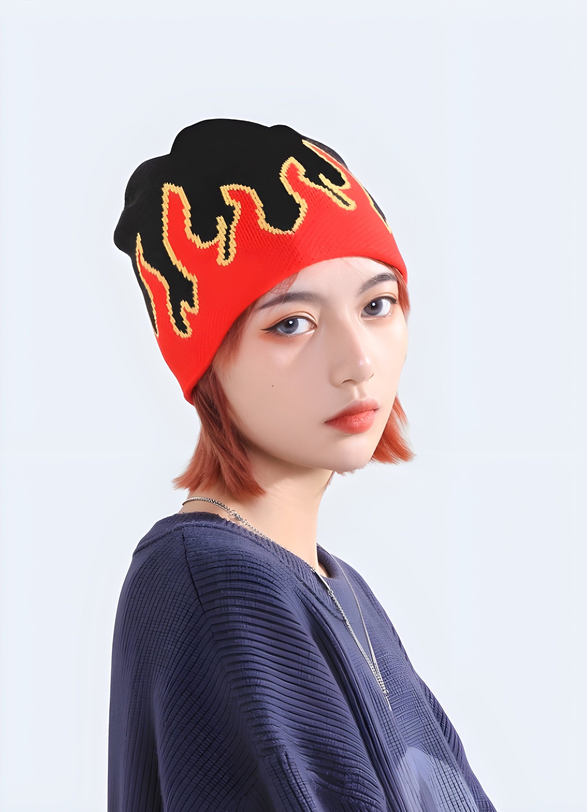 Complete your winter look with the beanie with flames and other cool accessories.