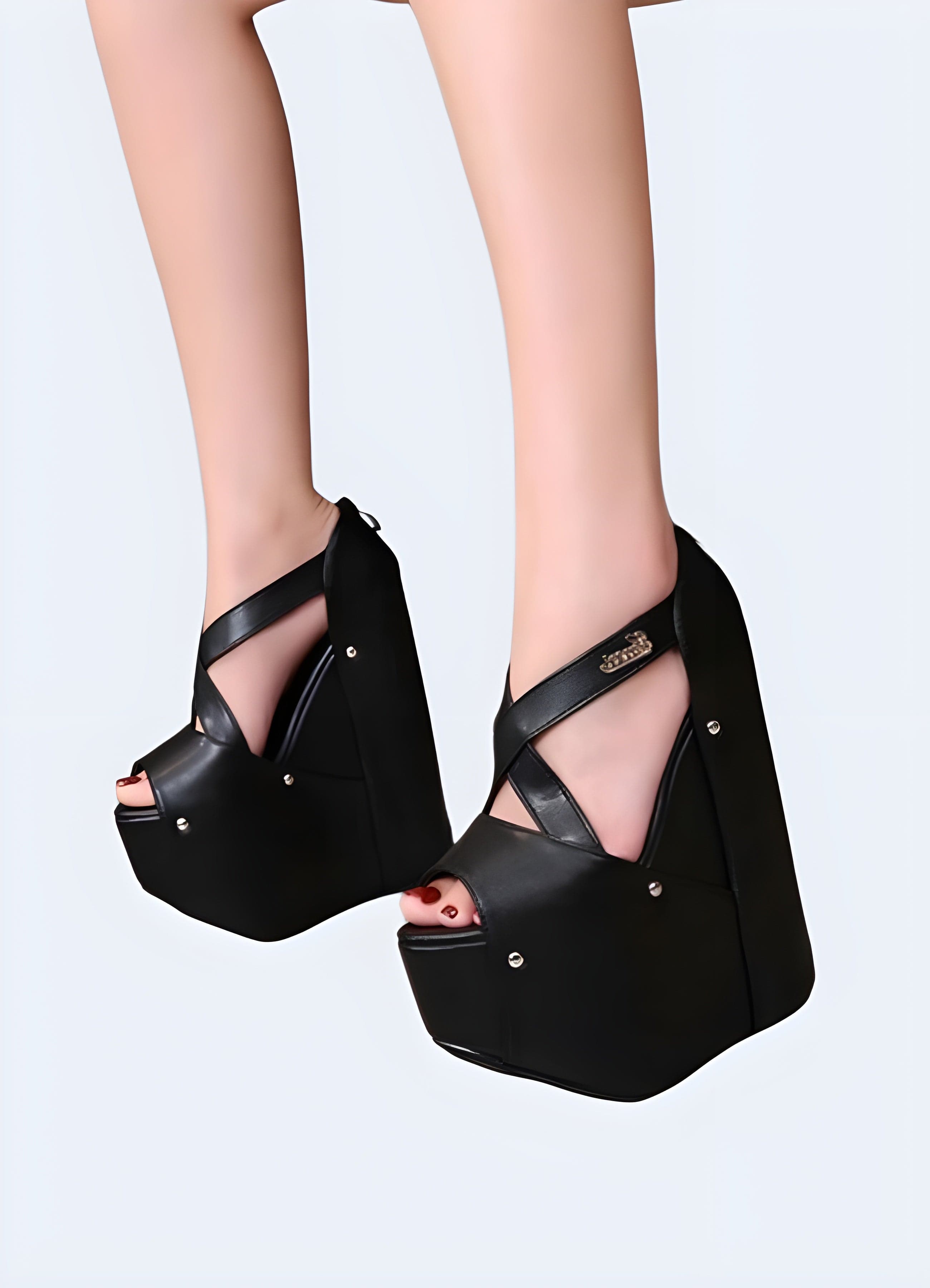 Platform black sandal heels best sale