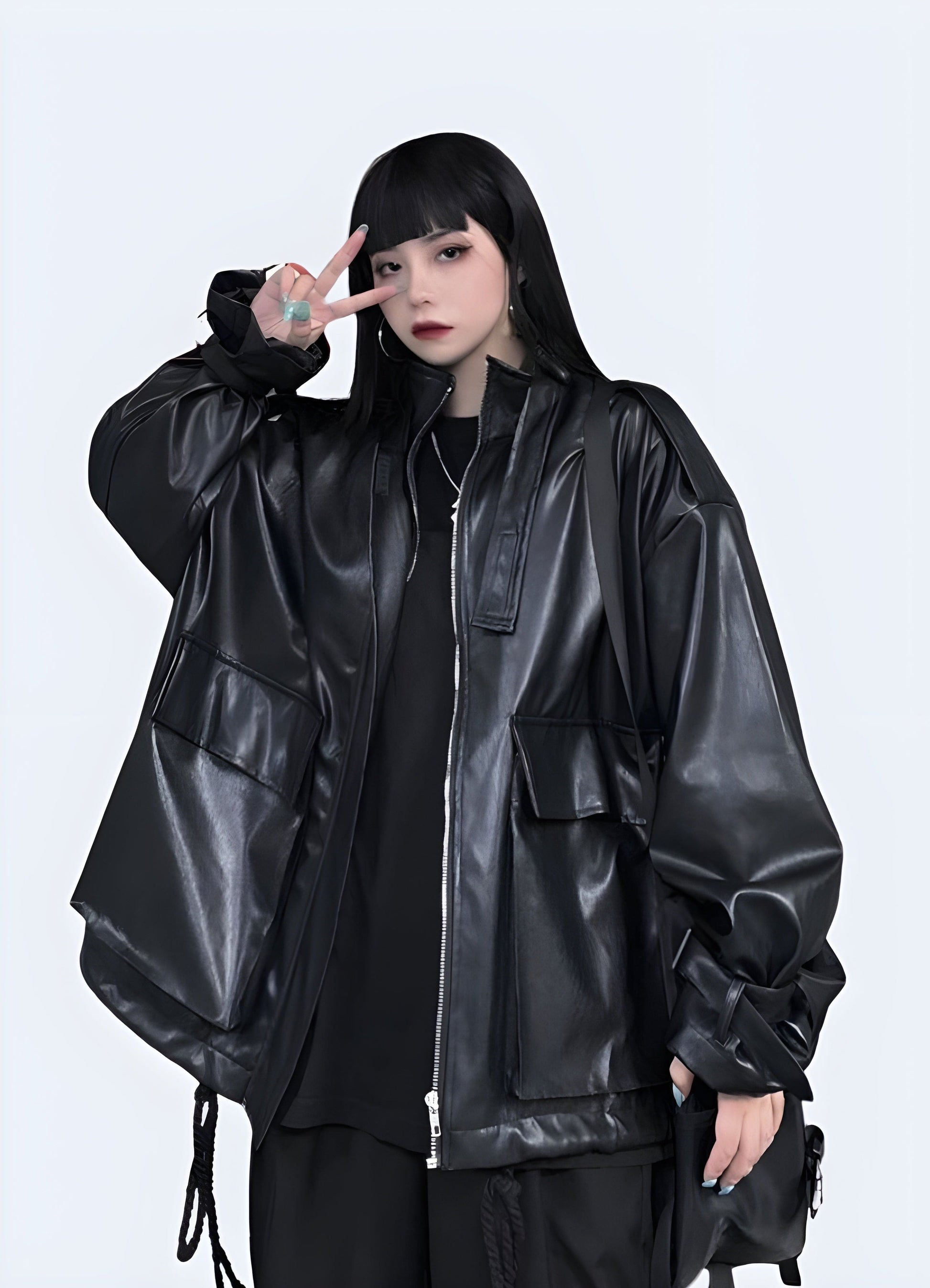 Techwear Gothic Leather Jacket1