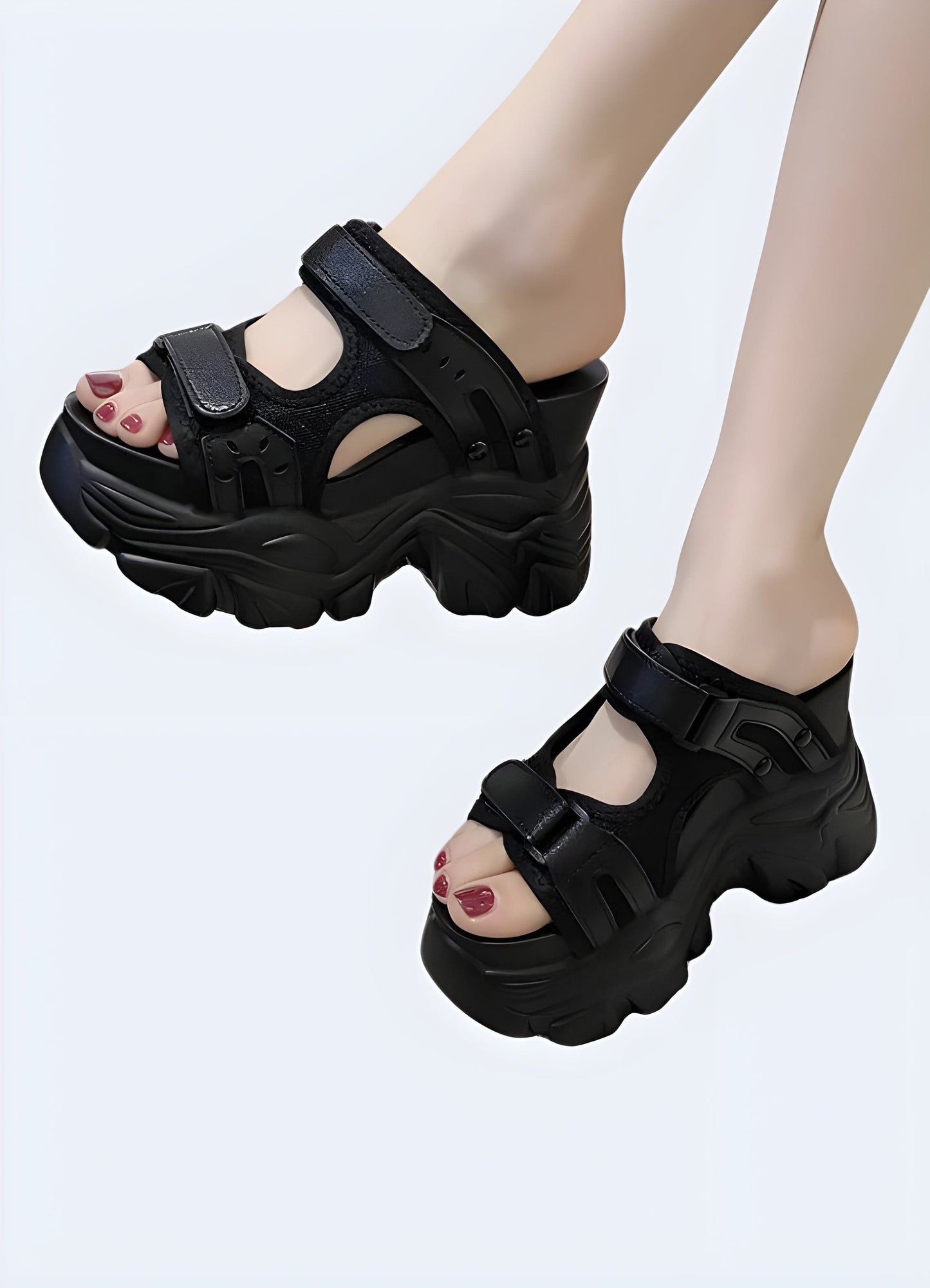 Woman modeling white chunky sandals from the front and side, highlighting the trendy silhouette, comfortable fit, and easy-to-wear style ideal for casual and dressy occasions.  Copy Retr