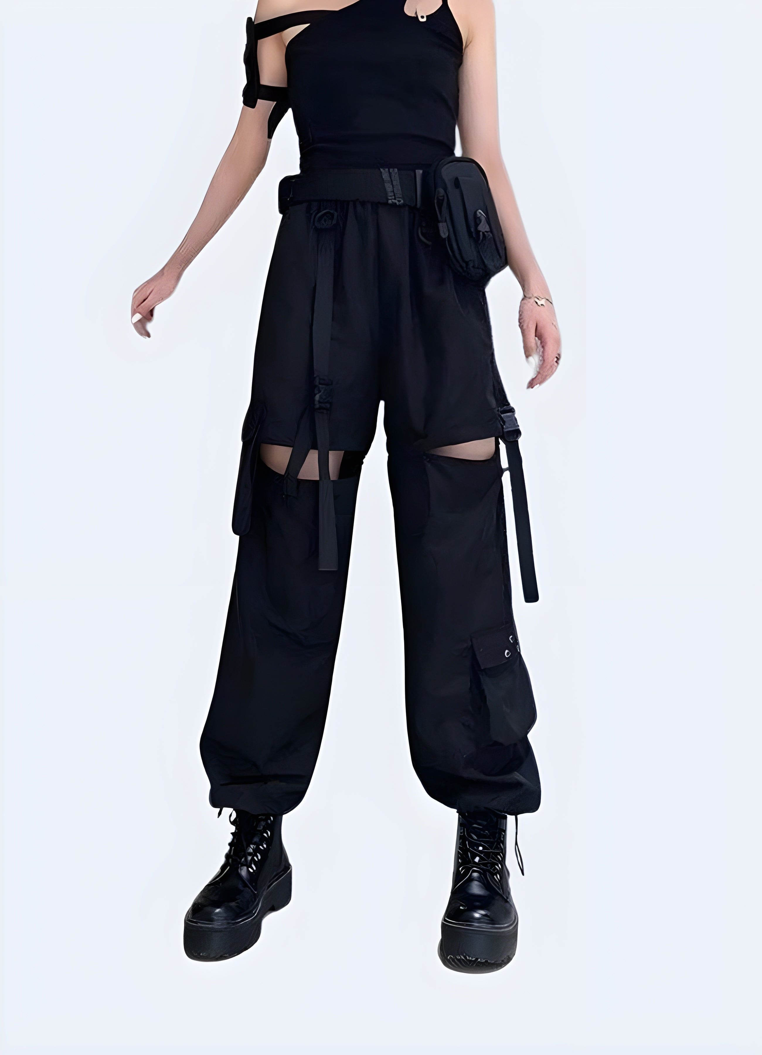 Black high waisted cargo pants best sale