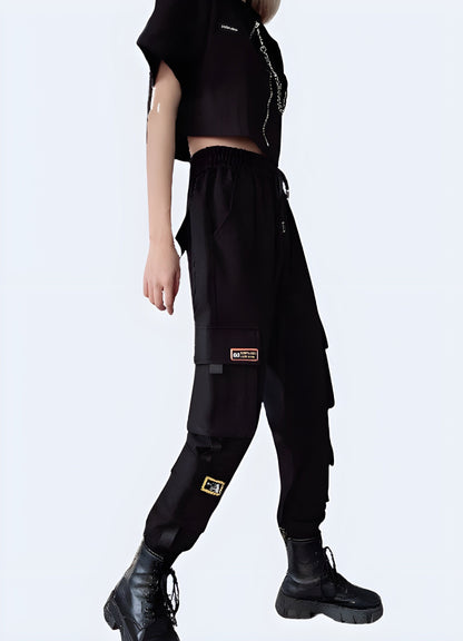 Side view of a woman wearing form-fitting women's stretch tactical pants, highlighting the comfort and versatility of this popular style in the UK.