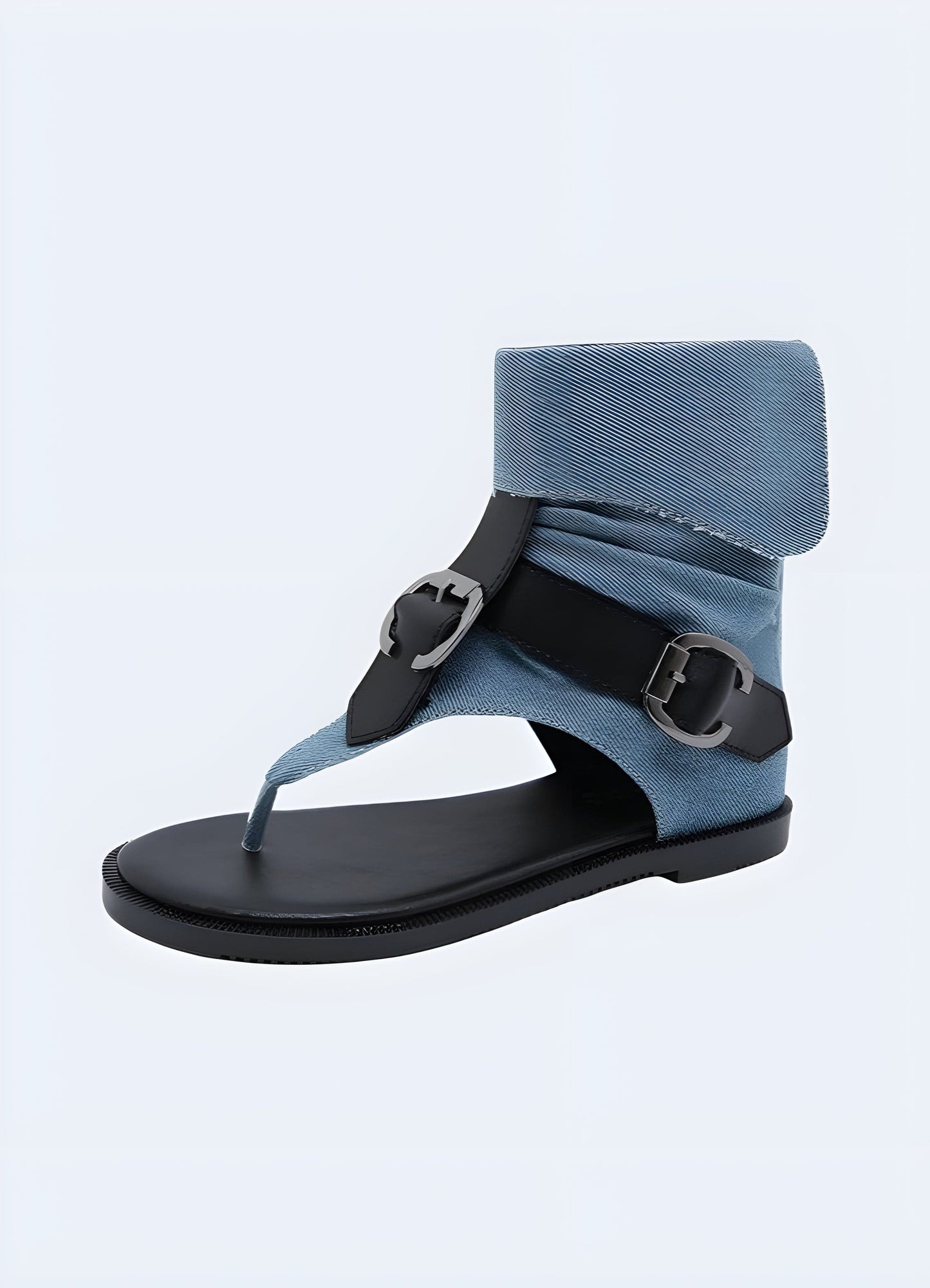 Women's chunky flat sandals in blue, viewed from the front, offering a vibrant color option and eye-catching chunky sole for a statement-making summer accessory.