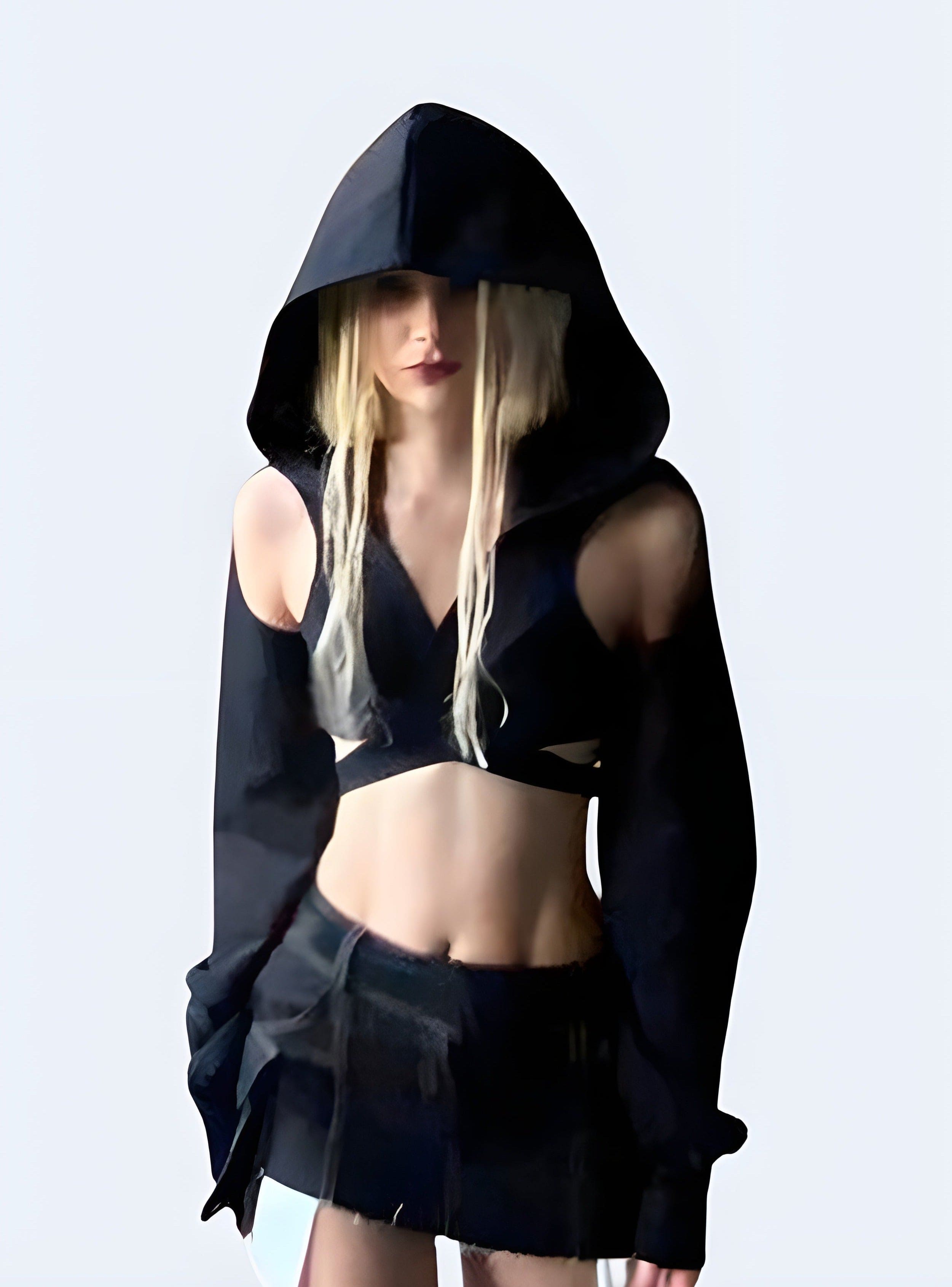 Black hooded crop top best sale