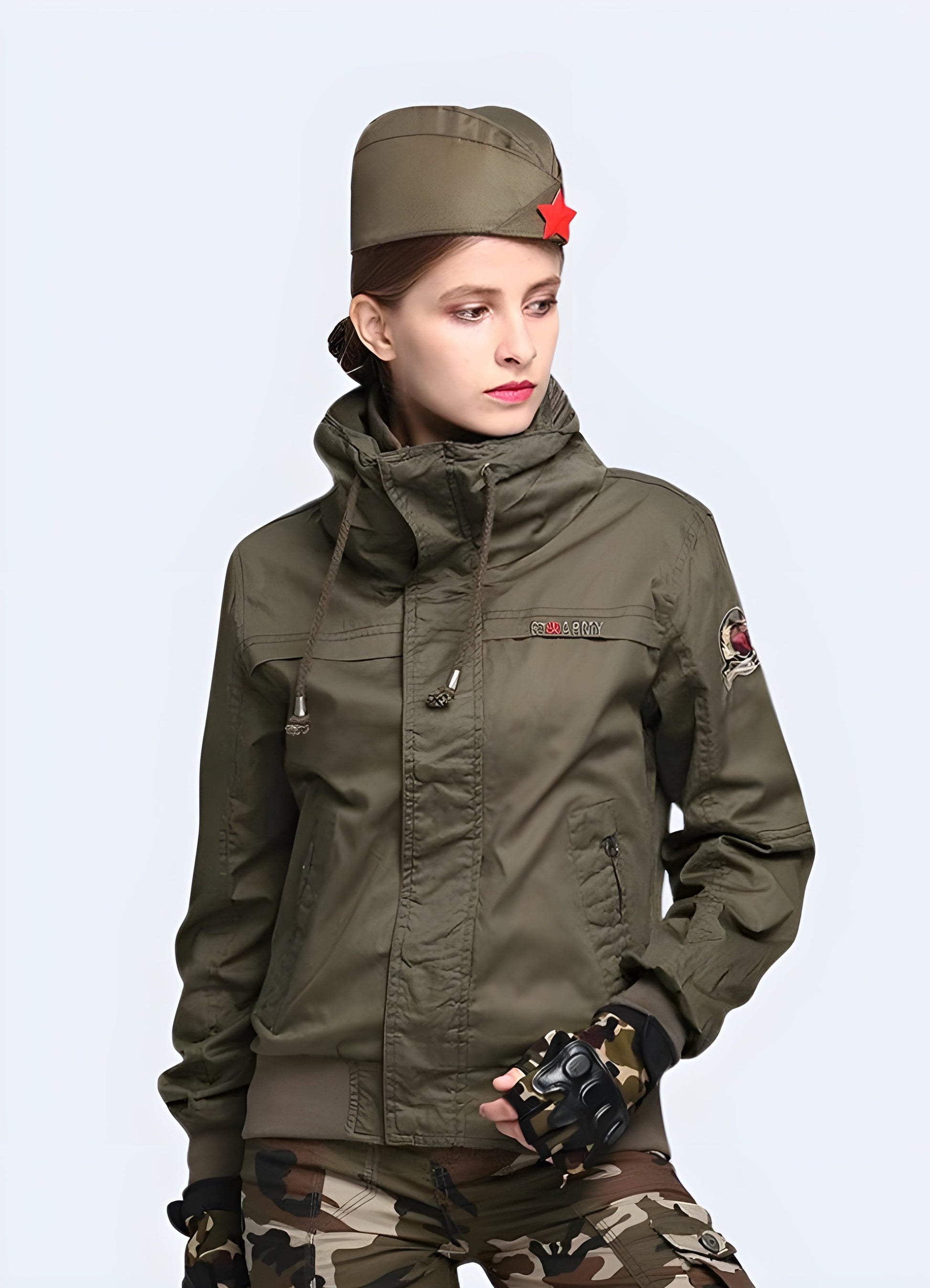 A stylish and functional women's tactical jacket designed in the UK, perfect for outdoor adventures, law enforcement, or military-inspired fashion.