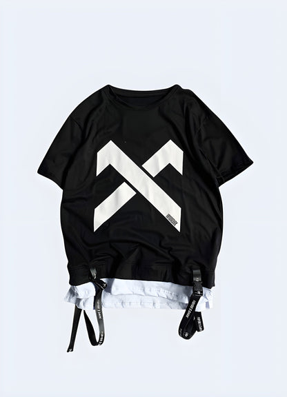 Sleek black t-shirt with a bold X graphic, perfect for making a statement with your style in the UK.