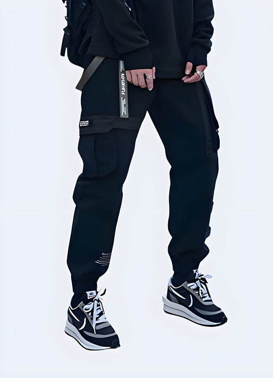 Oversized baggy techwear pants available in the UK, featuring a relaxed fit and advanced technical fabrics for ultimate comfort and urban style.