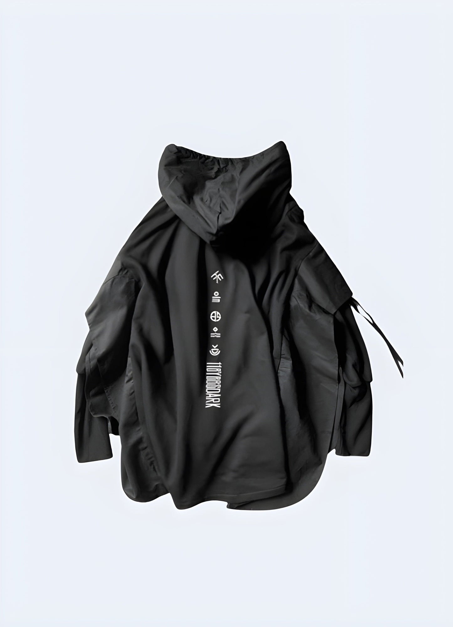 Back view of a sleek black hoodie, showcasing its versatility for streetwear outfits in the UK.