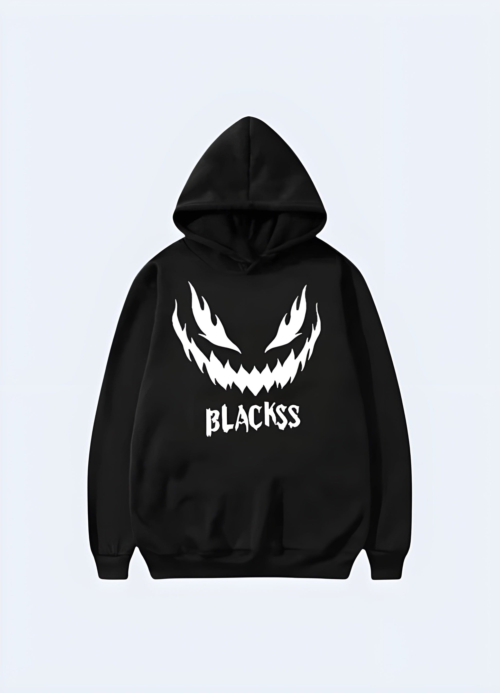 Front view of a black reflective hoodie showcasing its reflective properties, sold in the UK