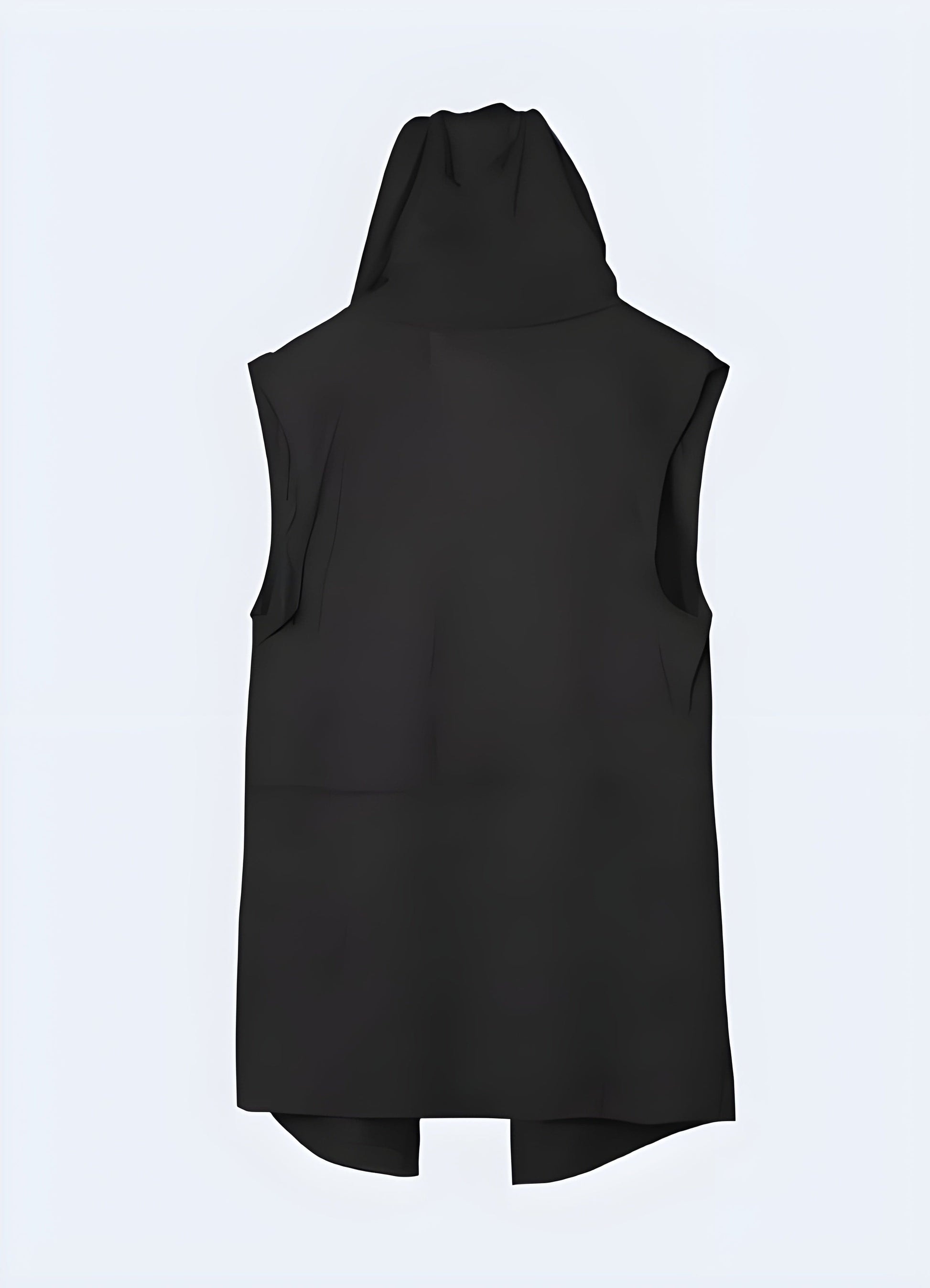 Back view of a studded black sleeveless jacket, highlighting its unique design and rebellious attitude for UK fashion enthusiasts.