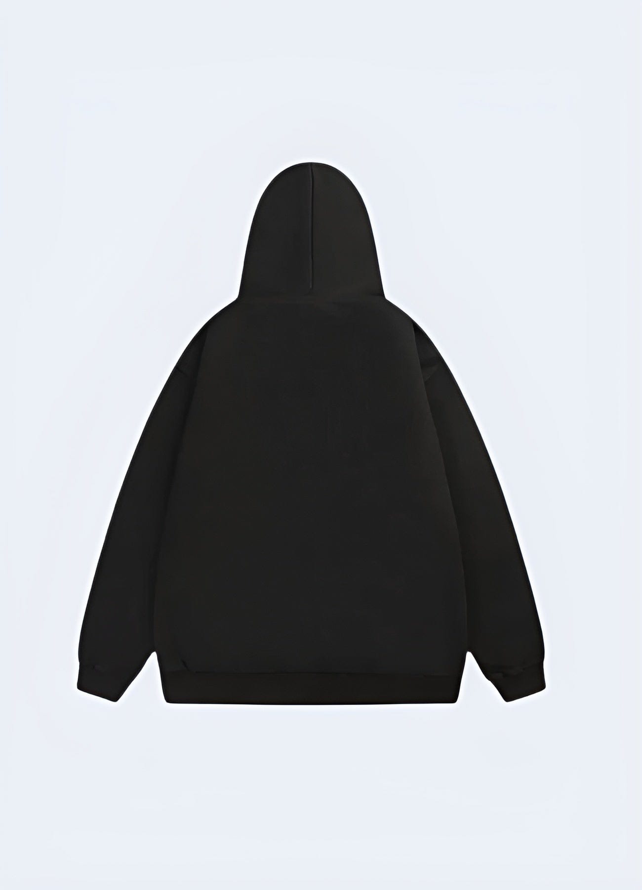 Back view of a sleek black hoodie showcasing a distinctive spider graphic, great for incorporating into streetwear outfits in the UK.