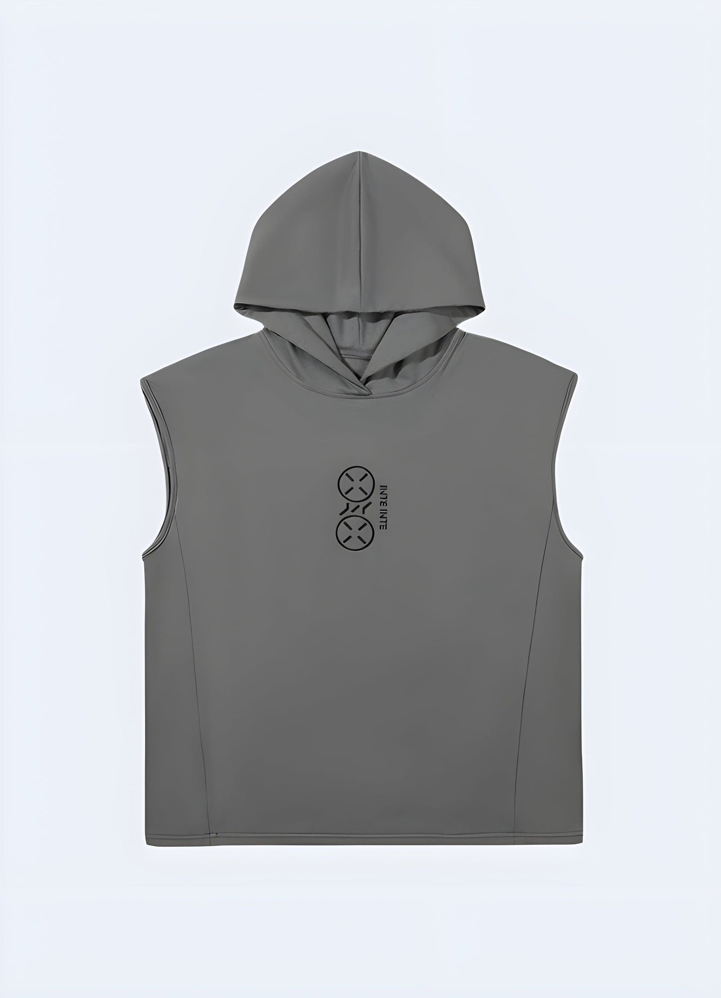 Front view of a cutting-edge grey hoodie with a futuristic aesthetic, providing UK fashion enthusiasts with a stylish and modern choice for everyday wear.