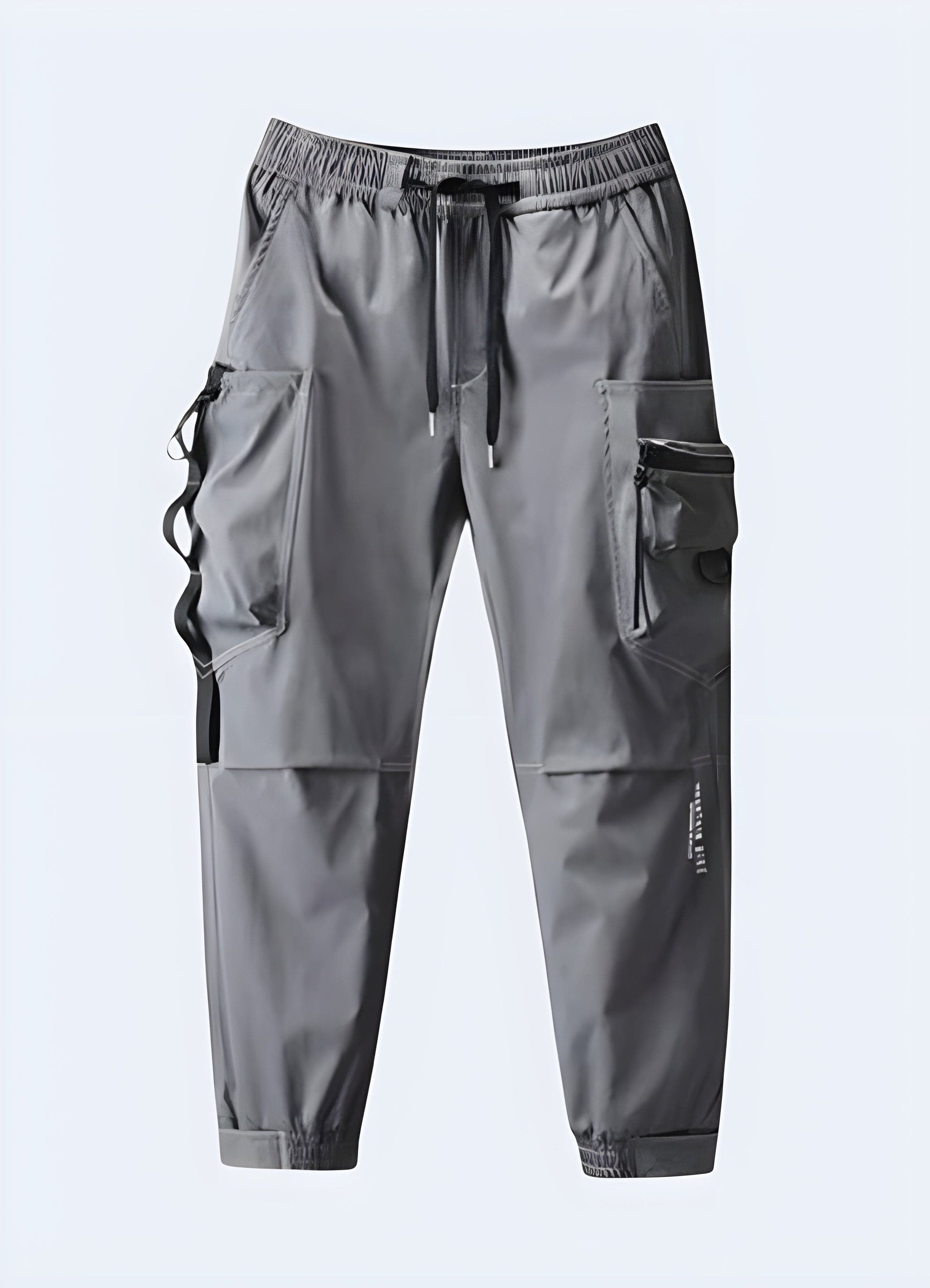 Front view of on-trend grey skinny cargo pants, emphasizing the sleek design and versatile color, perfect for UK consumers seeking a stylish and modern look.