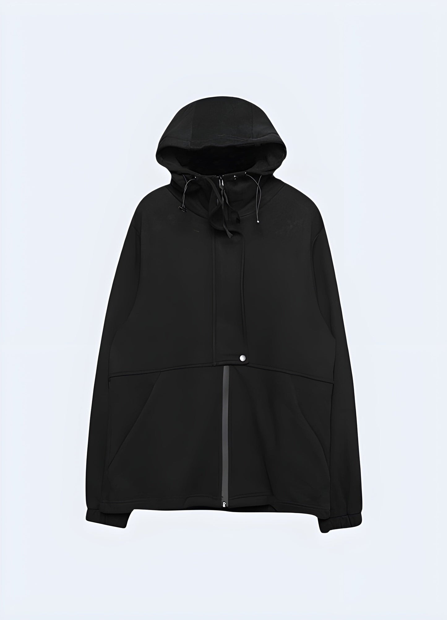 Front view of a stylish Japanese zip-up hoodie, ideal for fashion-forward individuals in the UK.