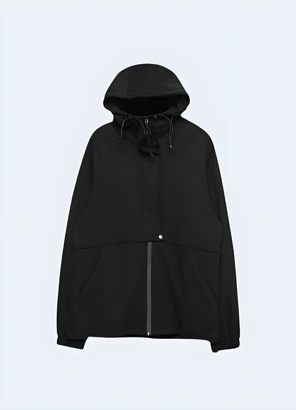 Front view of a stylish Japanese zip-up hoodie, ideal for fashion-forward individuals in the UK.