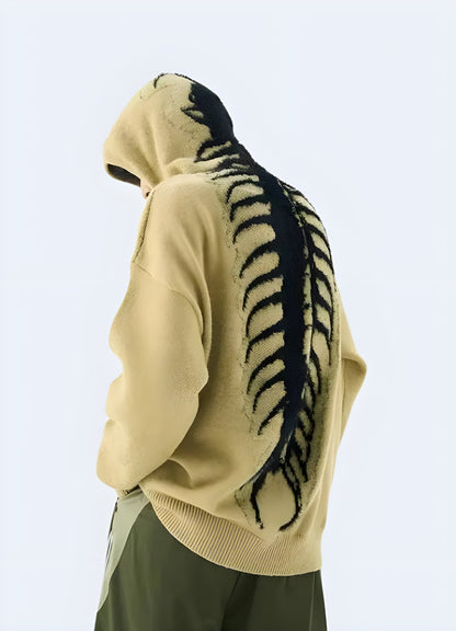 Back view of a man modeling a stylish centipede hoodie, highlighting its striking design and comfortable fit in the UK.