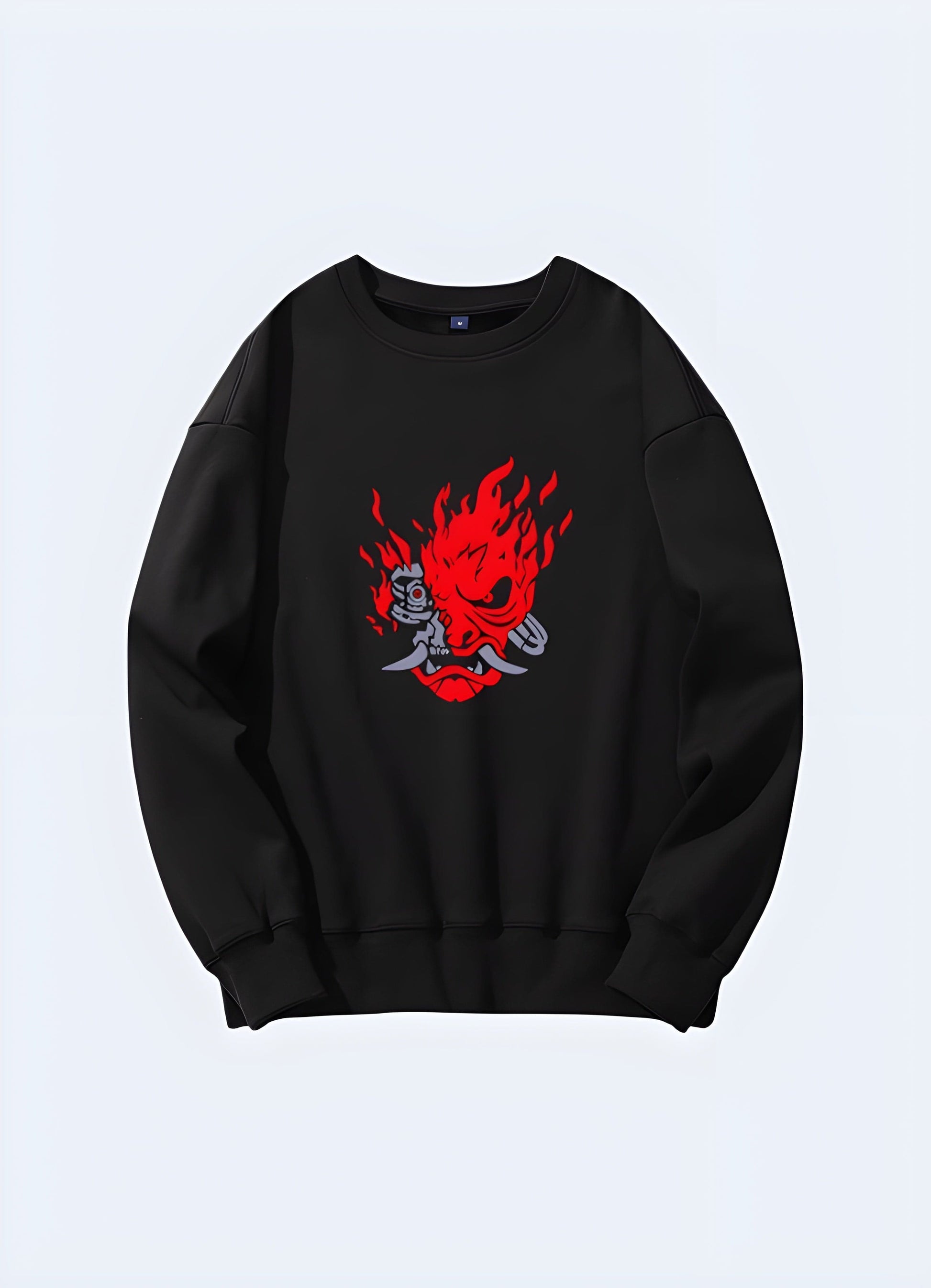 Unique oni sweatshirt with a bold Japanese demon design, perfect for making a statement in the UK.