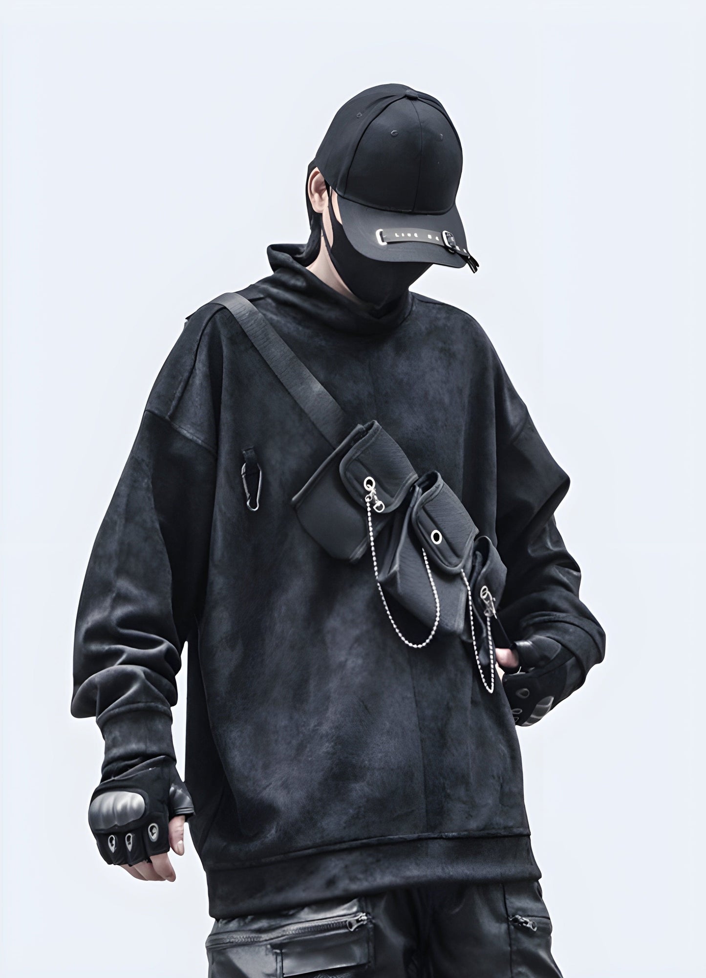 Innovative techwear pullover with a modern and functional design, perfect for urban fashion in the UK.