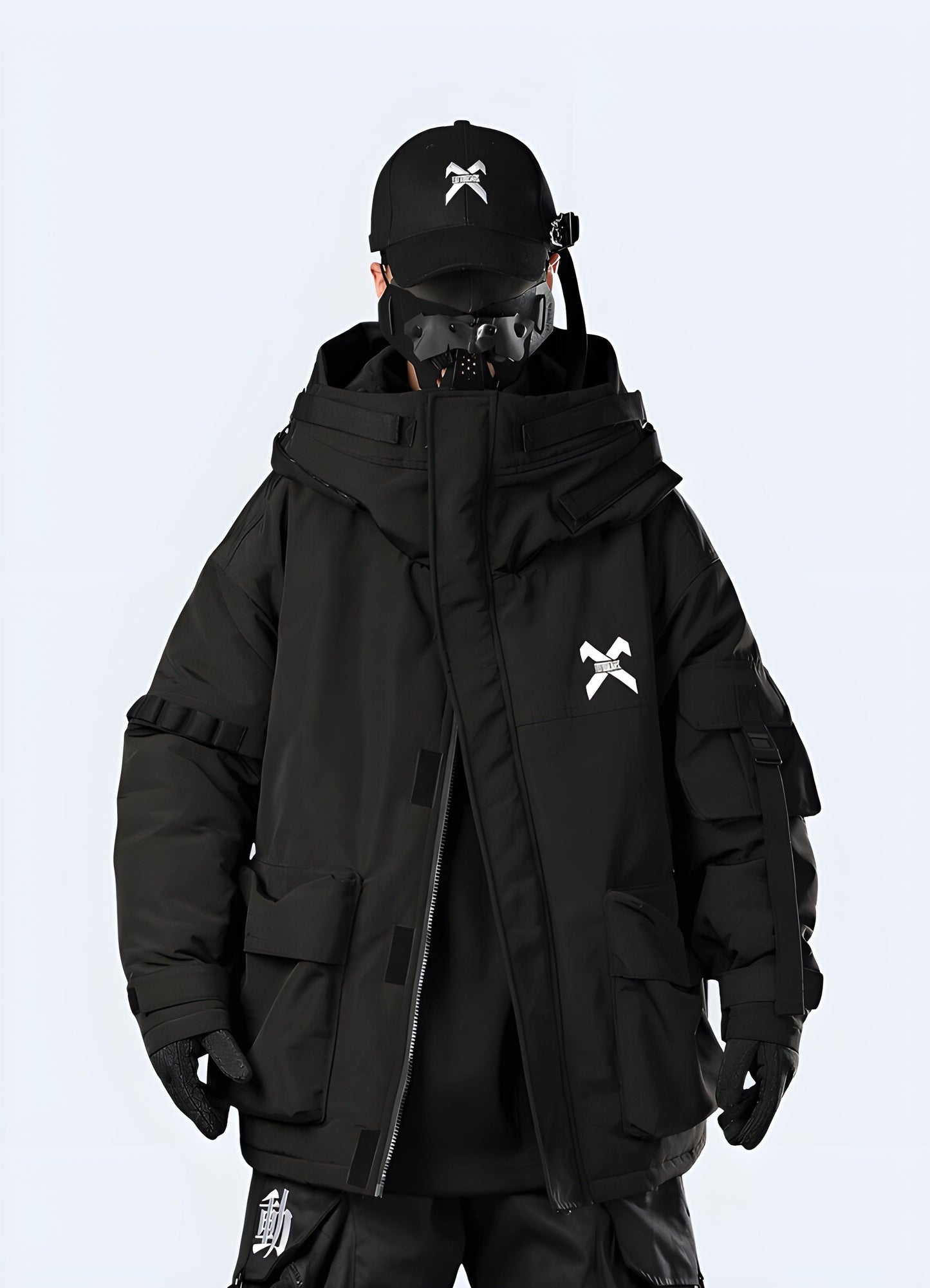 Innovative techwear raincoat engineered for ultimate protection and style, perfect for urban adventurers and fashion enthusiasts in the UK.