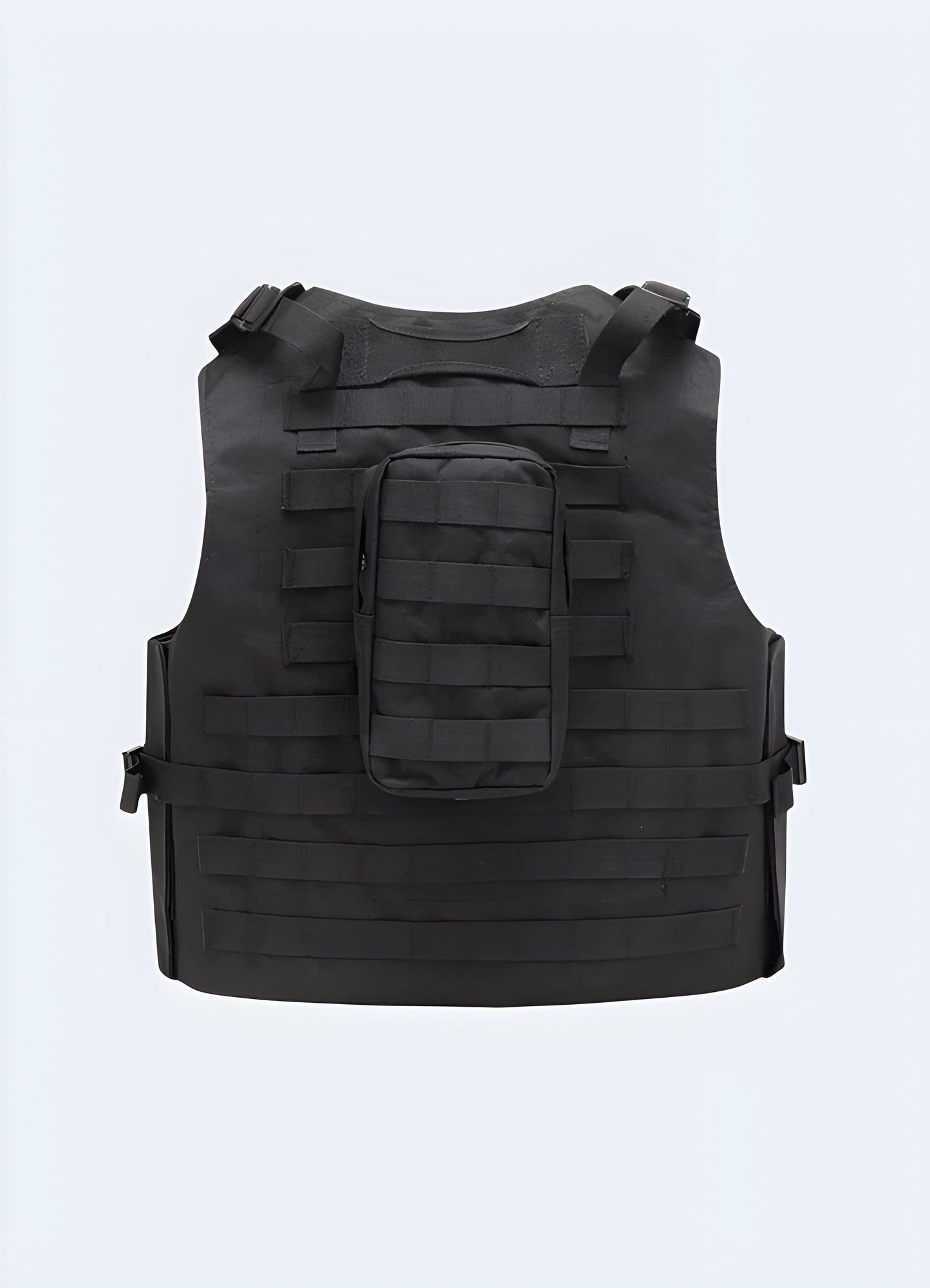 Back view of a techwear tactical vest, showcasing its sleek design and practical features, perfect for the UK's urban landscapes.